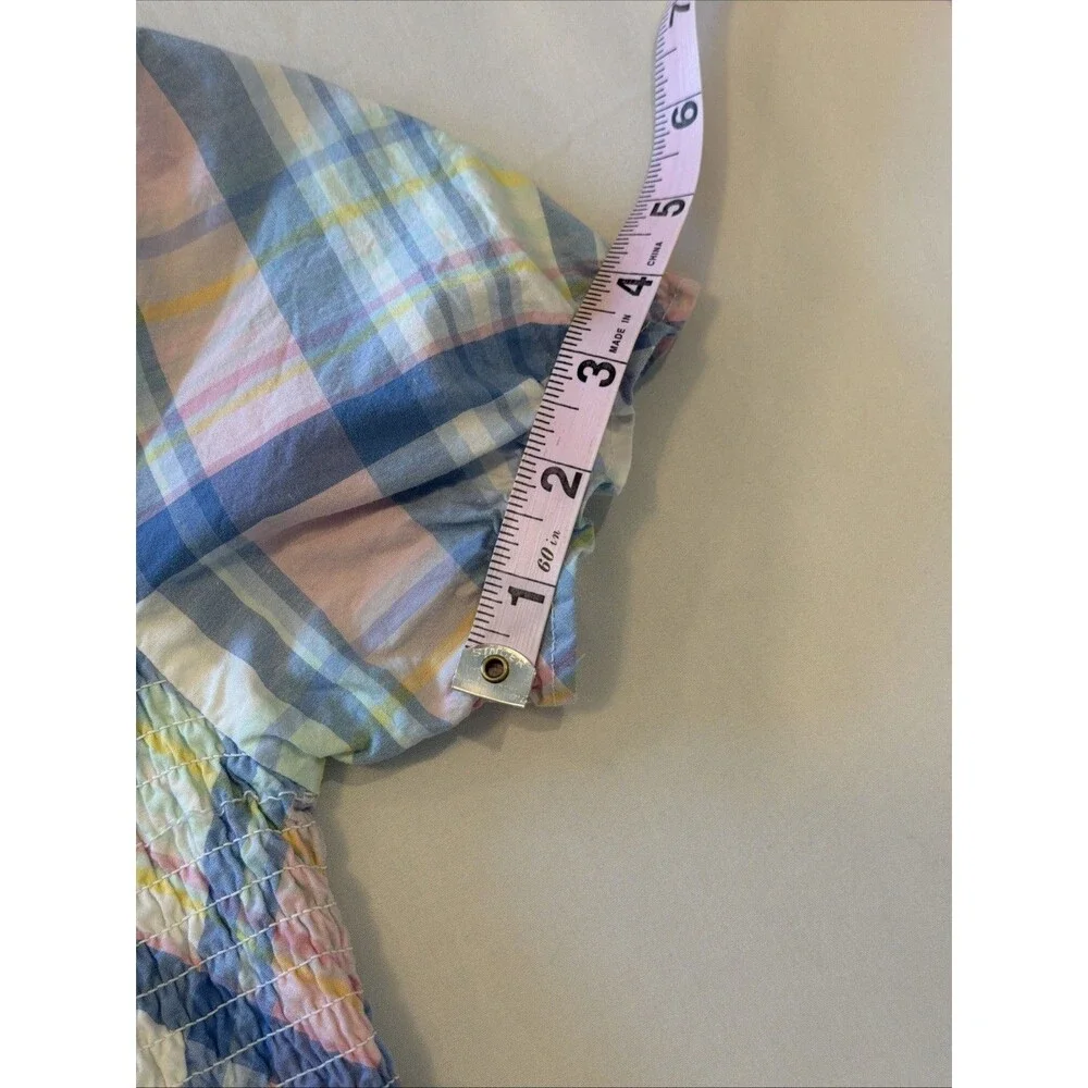 Gymboree Pastel Plaid Smocked Dress Girls Sz 12 100% Cotton Pink Blue Preppy EUC